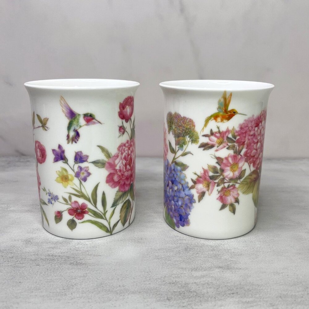 STECHCOL Hummingbird Gracie Bone China Mug Cup Peony Hydrangea